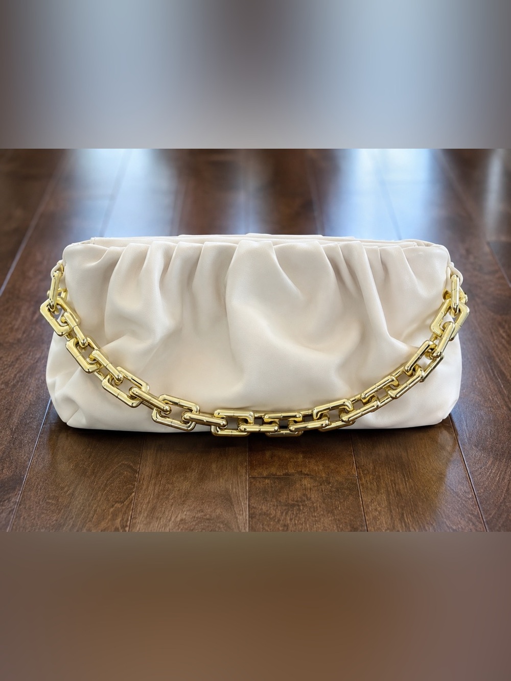 Ruched Shoulder Bag with Chunky Gold Chain